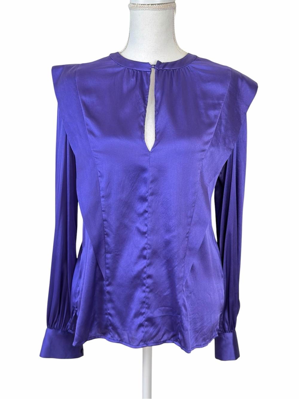 Dea Kudibal Purple Silk Blouse Long Sleeve Draped Shoulder Size Small